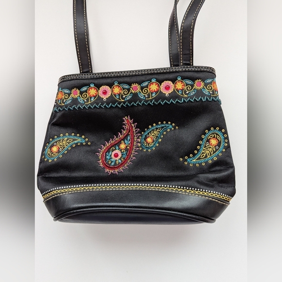 Vintage Liz Claiborne Black Paisley Embroidered & Embellished Purse/Bag - Picture 10 of 14